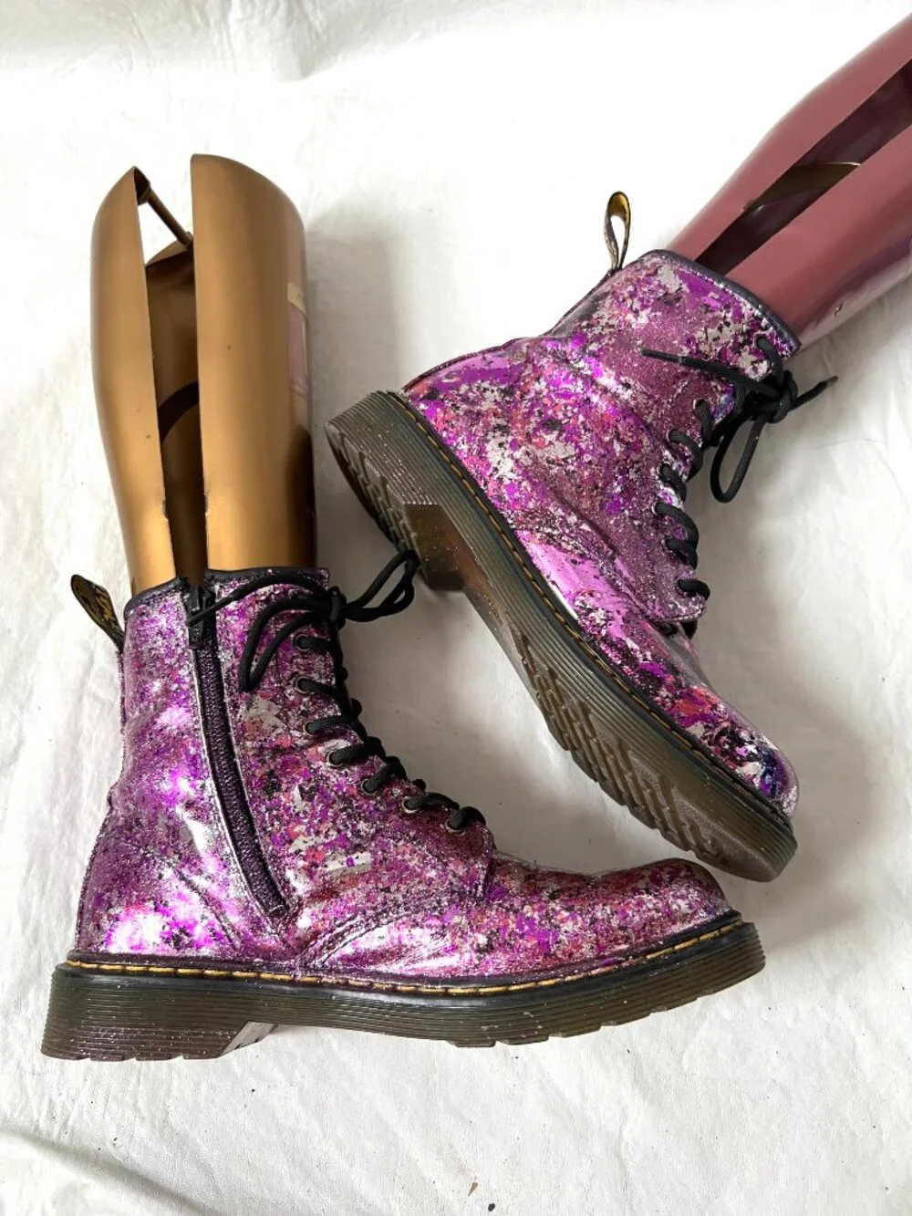 Dr Martens Boots 1460 Y metallic purple pink leather youth size 6 combat zip up